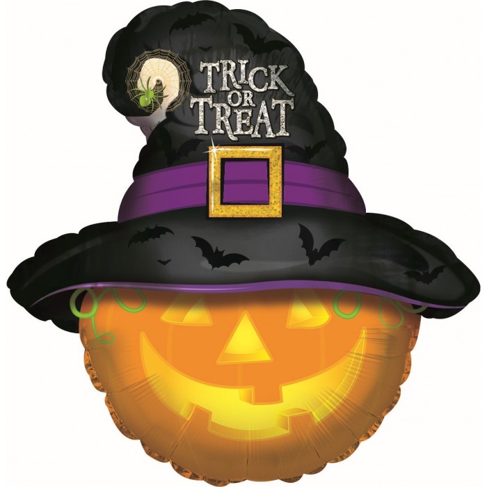 Фигурный шар Горящая тыква в черной шляпе, Кошелек или жизнь (trick or treat)