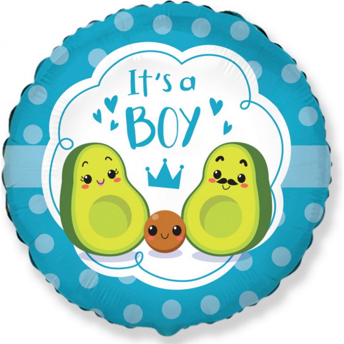 Шарик-круг Авокадо, голубой, с надписью Это мальчик ( It's a boy)