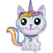 Фигурный шар Кот-единорог голубой