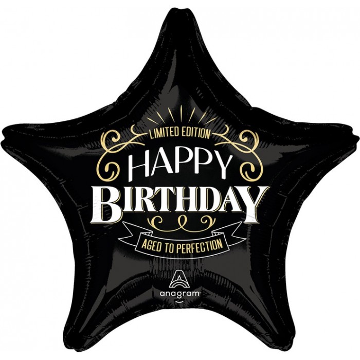 Большой шар-звезда Элитная, с Днем рождения (Happy Birthday), черная