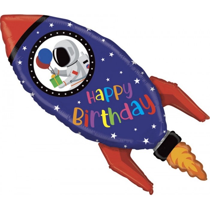 Фигурный шар Космическая ракета, с Днем рождения (Happy birthday)