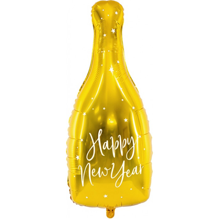 Фигурный шар Золотая Бутылка шампанского, Счастливого Нового Года (Happy New Year), на НГ