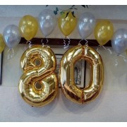 Набор латексных шариков с гелием и цифрами на День рождения на 80 лет