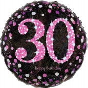 Шарик-круг с розовой цифрой 30 и надписью С Днем рождения (Happy birthday)