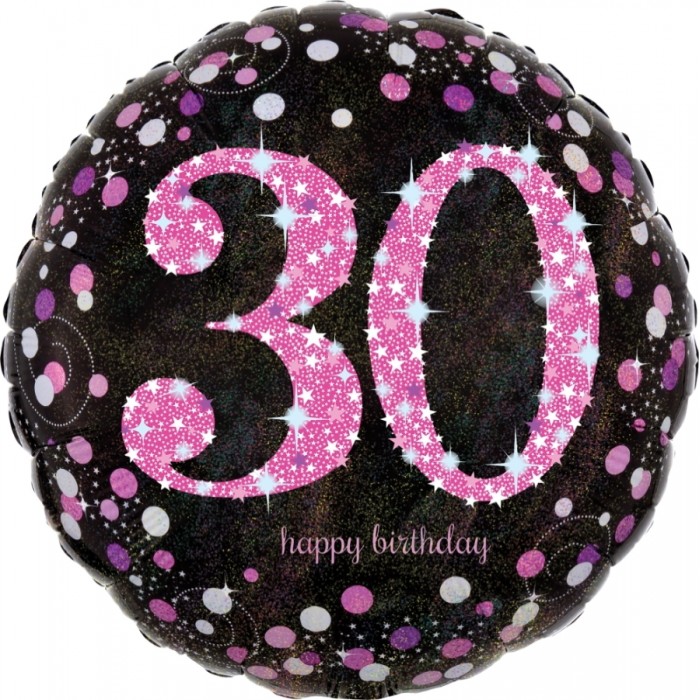 Шарик-круг с розовой цифрой 30 и надписью С Днем рождения (Happy birthday)