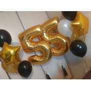 Набор с воздушными шарами в черной и золотой гамме на юбилей 55 лет мужчине