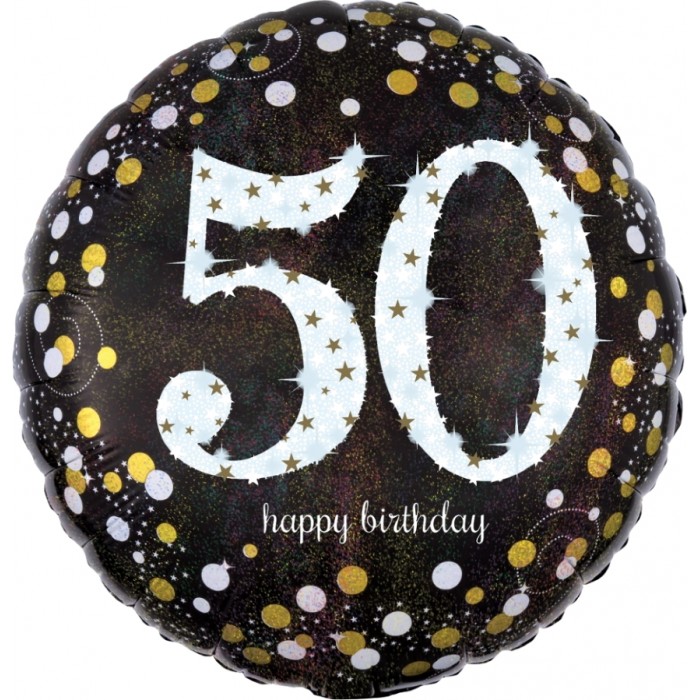Шарик-круг с белой цифрой 50 и надписью С Днем рождения (Happy birthday)