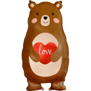 Фигурный шар Коричневый мишка с сердечком, Любовь (love)