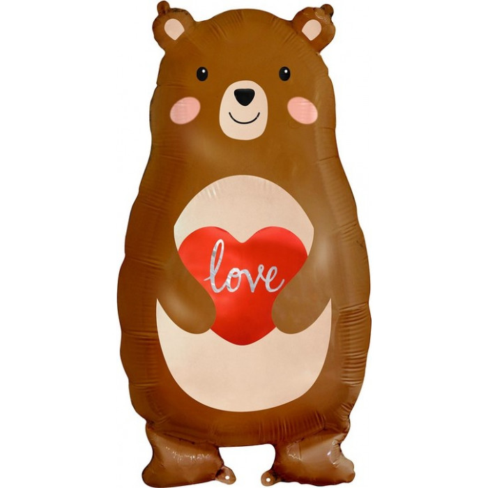 Фигурный шар Коричневый мишка с сердечком, Любовь (love)