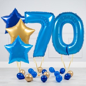 Набор из трех сатиновых звезд с шарами-цифрами на юбилей 70 лет