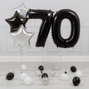 Набор из черных и серебряных звезд с шарами-цифрами на юбилей 70 лет мужчине