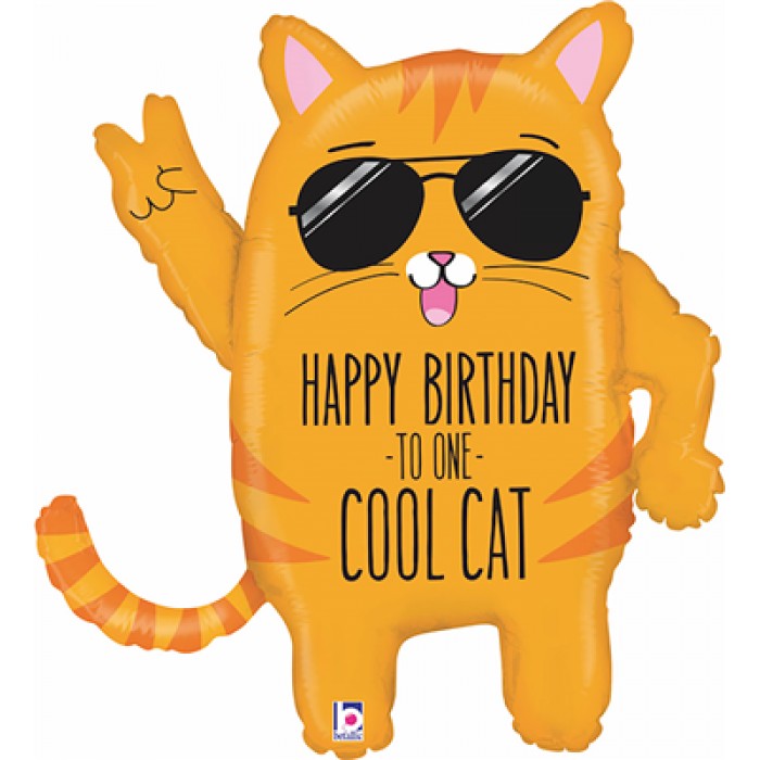 Фигурный шар Крутой кот, с Днем рождения (Happy birthday)