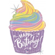 Фигурный шар Кекс сиреневый, с Днем рождения (Happy birthday)