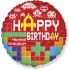Шар-круг Игра пиксели, С Днем рождения (Happy birthday), красный
