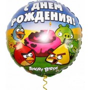 Шар-круг Торт со свечкой у Энгри Бердс (Angry birds), С днем рождения