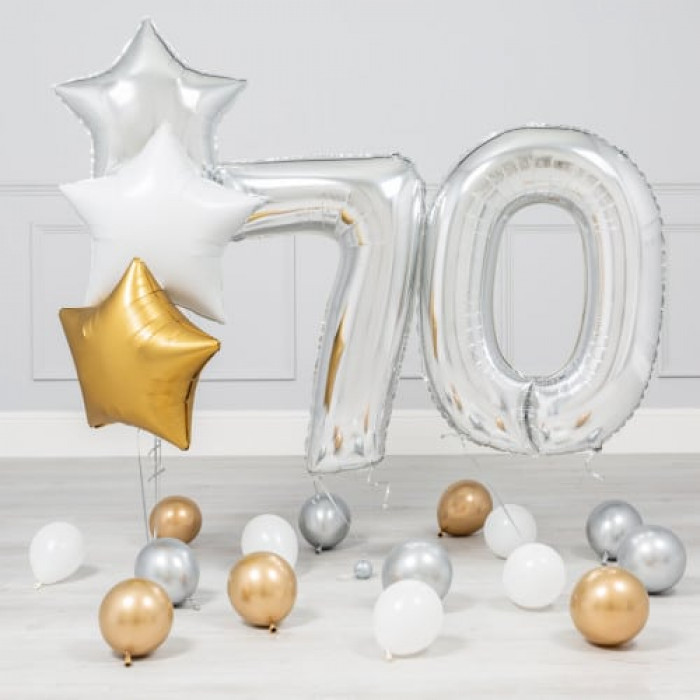 Набор с золотой, серебряной и белой звездами на 70 лет мужчине