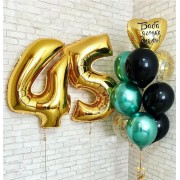 Букет на 45 лет с шарами хром и золотыми шарами