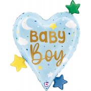 Фигурный шар Голубое сердце на выписку Малыш мальчик (Baby Boy) со звездочками