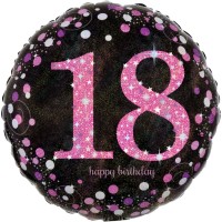 Шарик-круг с розовой цифрой 18 и надписью С Днем рождения (Happy birthday)