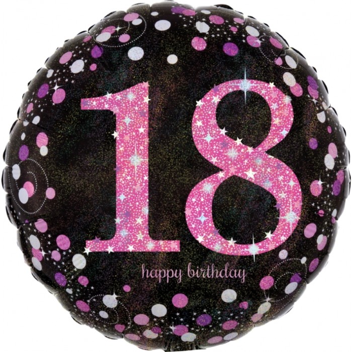 Шарик-круг с розовой цифрой 18 и надписью С Днем рождения (Happy birthday)