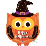 Фигурный шар Оранжевая совушка в шляпе, Счастливого Хэллоуина (Happy halloween)