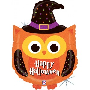 Фигурный шар Оранжевая совушка в шляпе, Счастливого Хэллоуина (Happy halloween)
