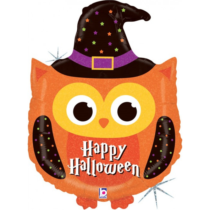 Фигурный шар Оранжевая совушка в шляпе, Счастливого Хэллоуина (Happy halloween)