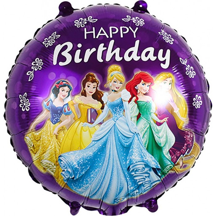 Шар-круг Принцессы дисней, С Днем рождения (Happy birthday)