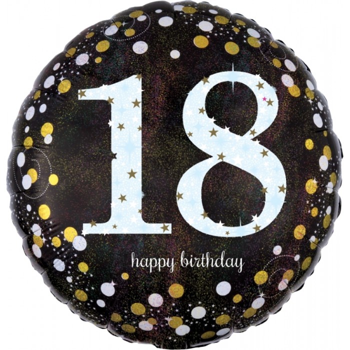 Шарик-круг с белой цифрой 18 и надписью С Днем рождения (Happy birthday)