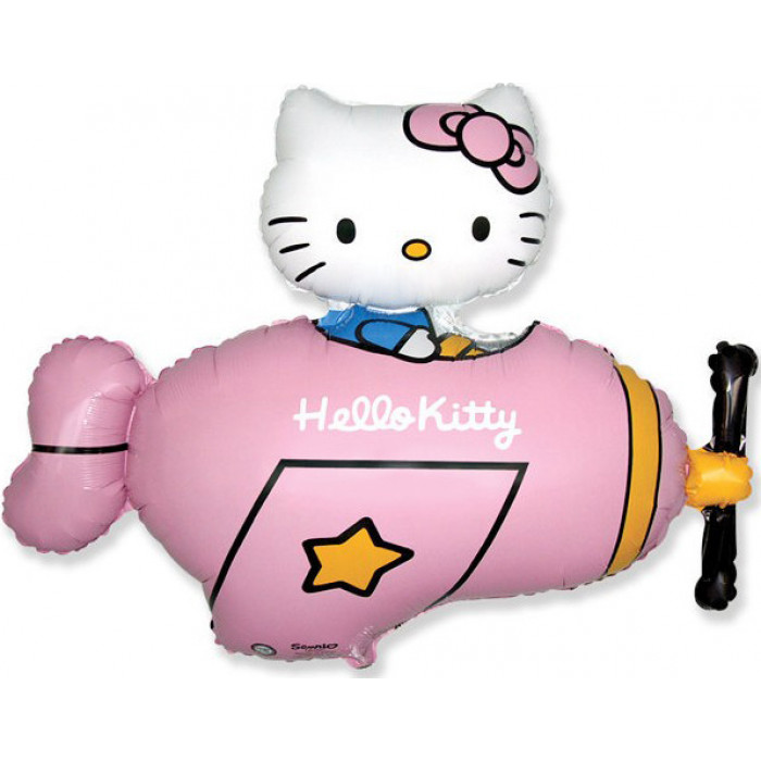 Фигурный шар Хеллоу Китти (Hello Kitty) на розовом самолёте