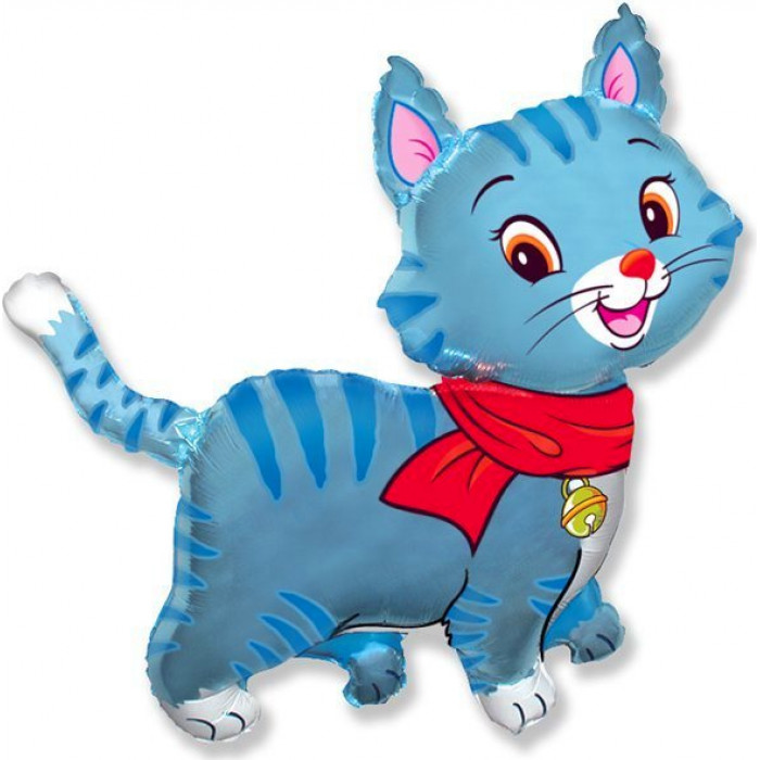 Фигурный шар Кошечка голубая с красным шарфом