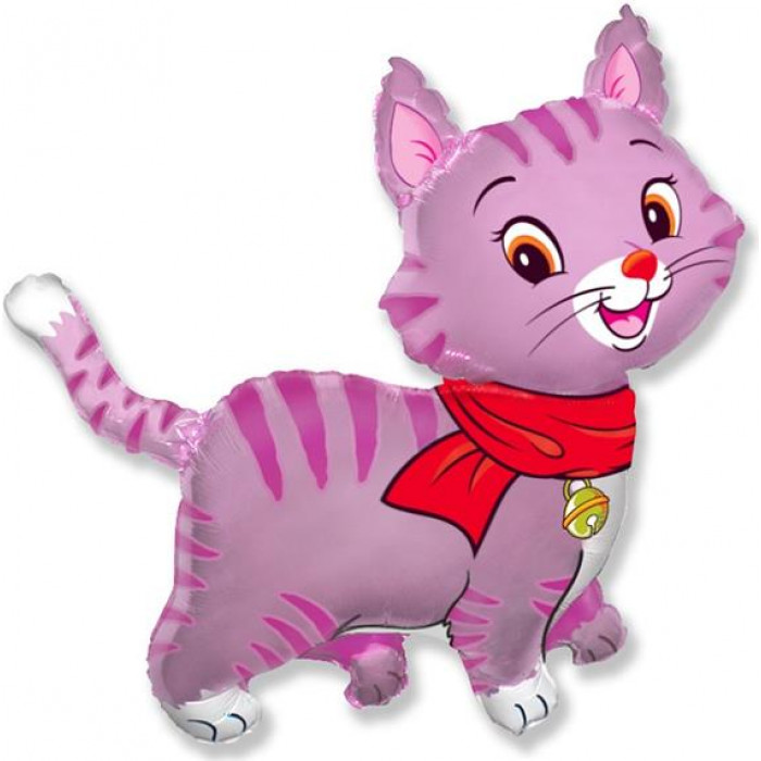 Фигурный шар Кошечка розовая с красным шарфом