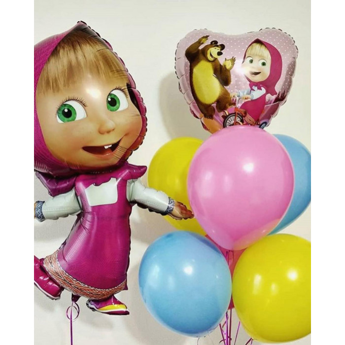 Сет шаров с гелием Маша и Медведь