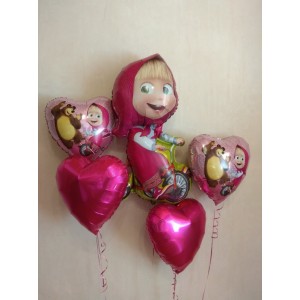 Сет из шаров герои мультфильма Маша и Медведь с сердцами