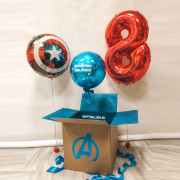 Композиция из шариков Юный Мститель (Young Avenger), Щит Капитана Америки с цифрой и хром с индивидуальной надписью