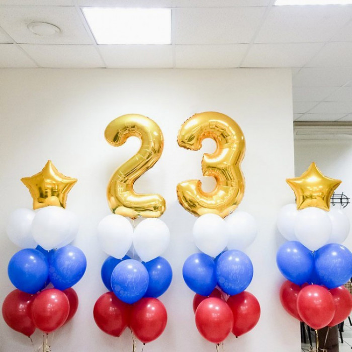 Композиция из воздушных шаров Триколор на 23 февраля с цифрами