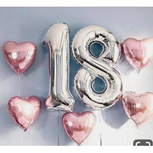 Сет из гелиевых шаров на 18 лет с сердцами розовое золото