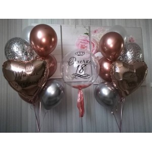 Композиция из шаров девушке с шаром с перьями и сердцами с вашими поздравлениями