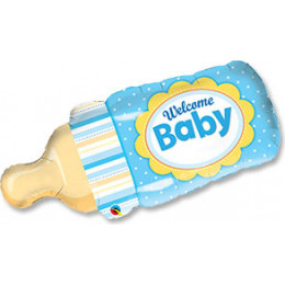 Фигурный шар Бутылочка Добро пожаловать, малыш (Welcome Baby), голубая