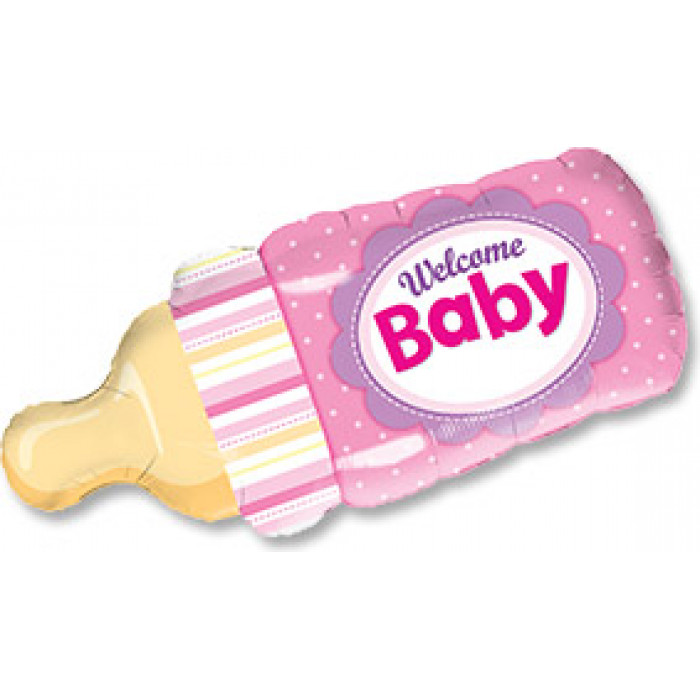Фигурный шар Бутылочка Добро пожаловать, малышка (Welcome Baby), розовая