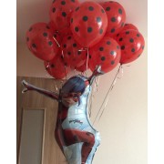 Композиция из шаров Леди Баг с одним фонтаном в горошек - дополнительное фото #1