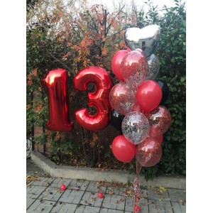 Композиция из гелевых шариков в красном цвете для девочки на 13 лет