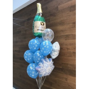 Букет Новогодний со снежинками и бутылкой шампанского