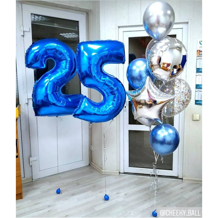 Композиция в серебряном и синем цвете молодому человеку на 25 лет