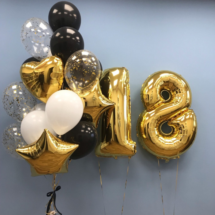 Композиция с золотым конфетти на 18 лет для парня