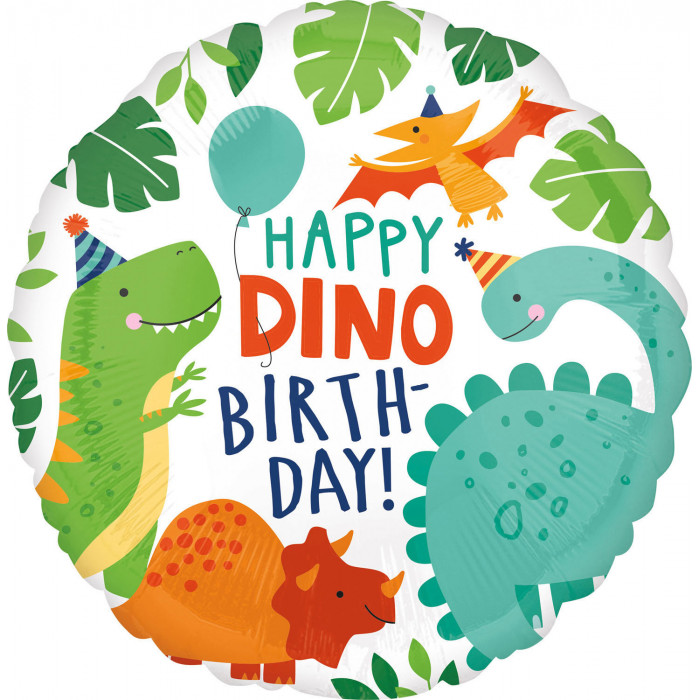Шар-круг с динозавриками, С Днем рождения (Happy birthday)
