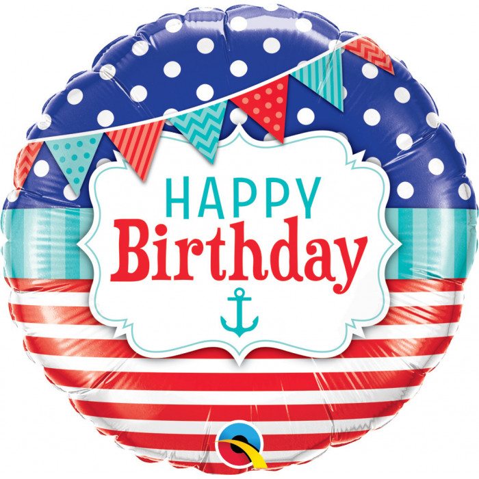 Шар-круг с гирляндой, морской, С Днем рождения (Happy birthday)