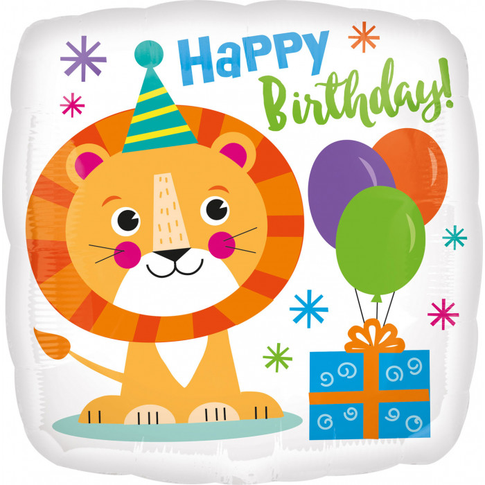 Шар-квадрат Львенок на дне рождении, С Днем рождения (Happy Birthday)