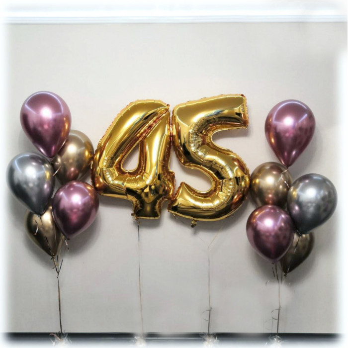 Композиция с шариками хром на 45 лет