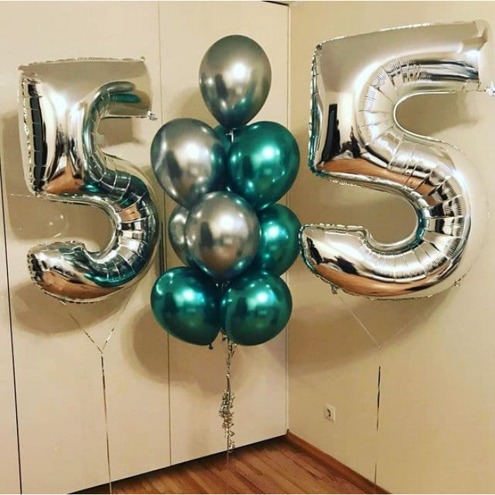 Мужской букет из шариков хром с цифрами на 55 лет мужчине